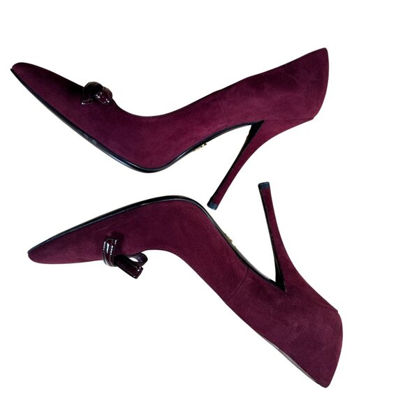 Prada Burgundy Red Suede Pointed Toe Heels Pumps w/ Bow Accent Size 39 - Picture 11 of 11
